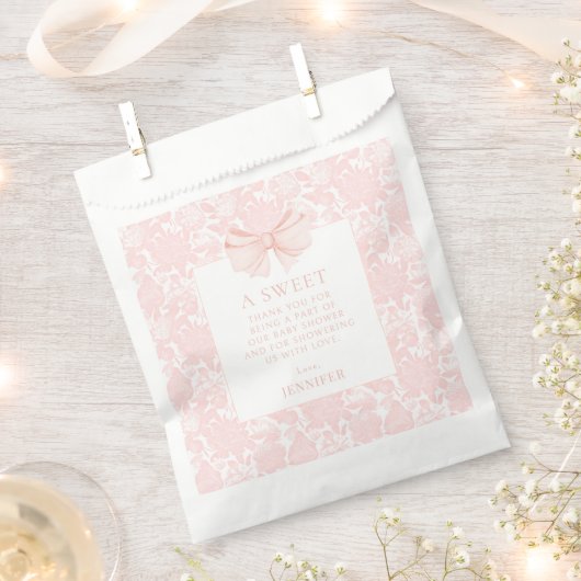 可愛いピンクの感謝してい甘いあなたが赤ちゃん女の子シャワーを弓 フェイバーバッグ (クリップ留めされた状態)