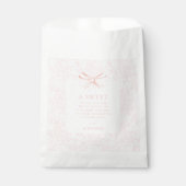 可愛いピンクの感謝してい甘いあなたが赤ちゃん女の子シャワーを弓 フェイバーバッグ (正面)