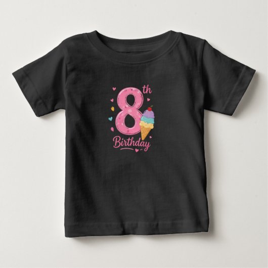 可愛いピンクの数字8の誕生日Tシャツ(女の子用) ベビーTシャツ (正面)