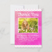 可愛いピンクの星柄ガールフォト誕生日 サンキューカード (正面)