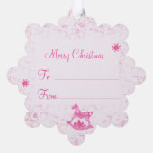 可愛いピンクの映画ロッキングホースクリスマス オーナメントカード (裏面)