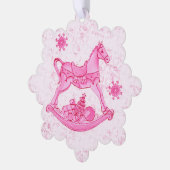 可愛いピンクの映画ロッキングホースクリスマス オーナメントカード (左)