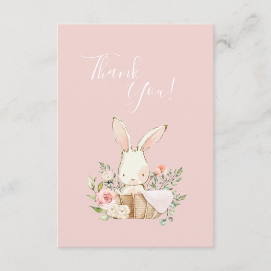 可愛いピンクの水の色バニーベビーシャワー サンキューカード (正面)