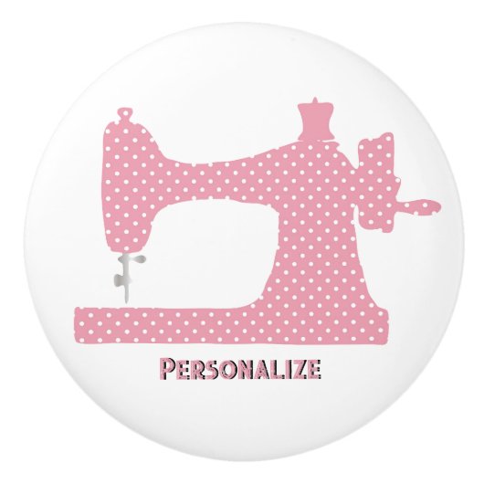 可愛いピンクの水玉模様裁縫マシンのパーソナライズ セラミックノブ (正面)
