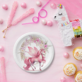 可愛いピンクの水色の城ガーリーの妖女 ペーパープレート