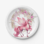 可愛いピンクの水色の城ガーリーの妖女 ペーパープレート (正面)