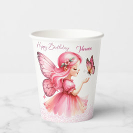 可愛いピンクの水色の城ガーリーの妖女 紙コップ