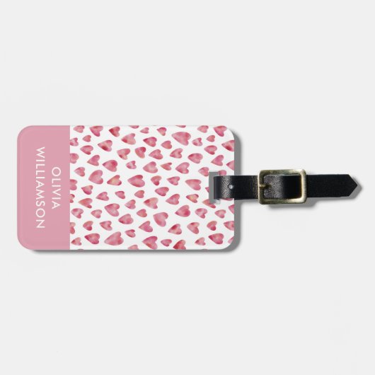 可愛いピンクの水色の愛のハートパターン ラゲッジタグ (正面横)