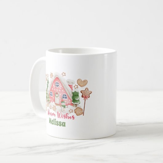 可愛いピンクの水色クリスマス暖かい願いクッキー コーヒーマグカップ (正面左)
