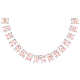 可愛いピンクの水色テディベアとハート バンティングフラッグ