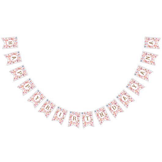 可愛いピンクの水色テディベアとハート バンティングフラッグ (全)