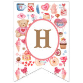 可愛いピンクの水色テディベアとハート バンティングフラッグ (第1の旗)