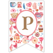 可愛いピンクの水色テディベアとハート バンティングフラッグ (第3の旗)