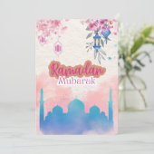 可愛いピンクの水色ラマダンムバラクカスタマイズ シーズンカード (スタンド正面)