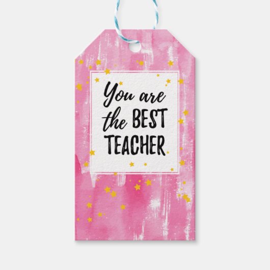 可愛いピンクの水色最高の先生鑑賞 ギフトタグ (正面)