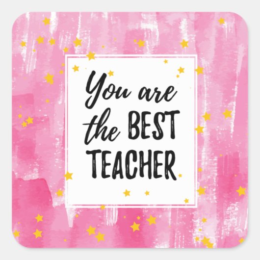可愛いピンクの水色最高の先生鑑賞 スクエアシール (正面)