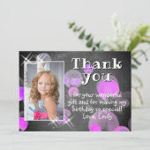 可愛いピンクの泡チョークボードガールフォト誕生日 サンキューカード (スタンド正面)