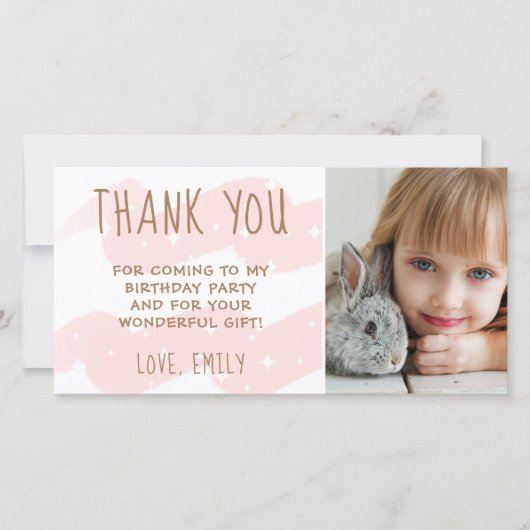 可愛いピンクの波の水の色スターガールフォト サンキューカード (正面)