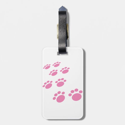 可愛いピンクの漫画ペットの前足トレイル ラゲッジタグ (裏面縦)