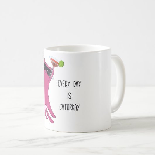 可愛いピンクの猫とマルティーニの毎日がカトゥーデー コーヒーマグカップ (正面右)