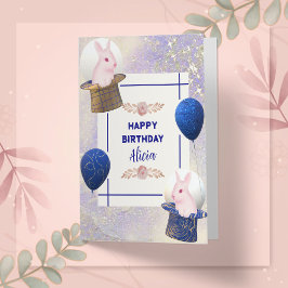 可愛いピンクの王室のウサギガーリーデザイン カード