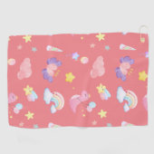 可愛いピンクの甘い恐竜のレインボーバルーンパターン ゴルフタオル (横)