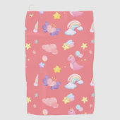 可愛いピンクの甘い恐竜のレインボーバルーンパターン ゴルフタオル (正面)