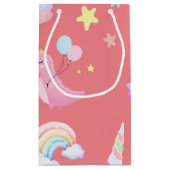 可愛いピンクの甘い恐竜のレインボーバルーンパターン スモールペーパーバッグ (裏面)