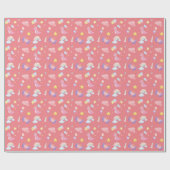 可愛いピンクの甘い恐竜のレインボーバルーンパターン ラッピングペーパー (フラット)