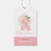 可愛いピンクの花のアルファベッ飾プ・ブロック ギフトタグ (正面)