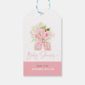 可愛いピンクの花のアルファベッ飾プ・ブロック ギフトタグ (裏面)