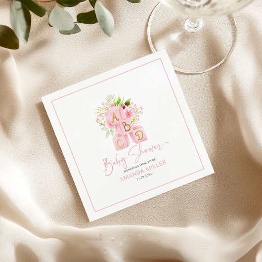 可愛いピンクの花のアルファベッ飾プ・ブロック スタンダードランチョンナプキン