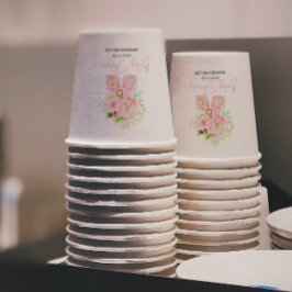 可愛いピンクの花のアルファベッ飾プ・ブロック 紙コップ