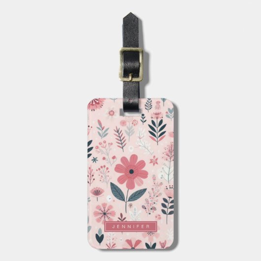 可愛いピンクの花の荷物タグ ラゲッジタグ (正面縦)
