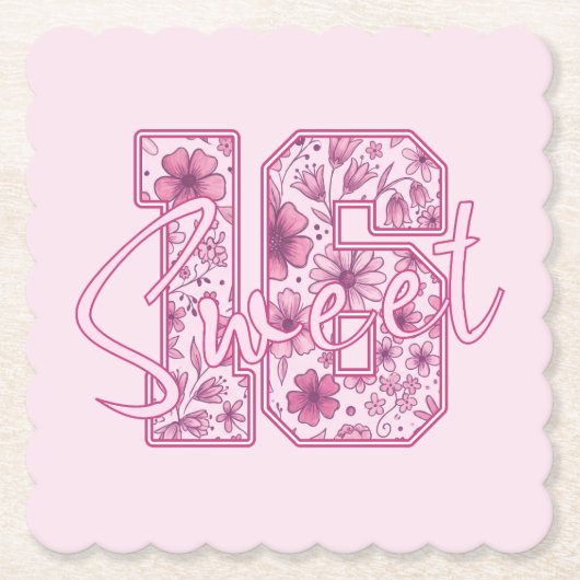 可愛いピンクの花スイート16誕生日パーティー ペーパーコースター (正面)