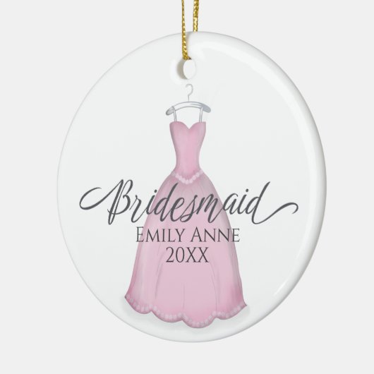 可愛いピンクの花嫁お洒落の結婚ガウン セラミックオーナメント (左)