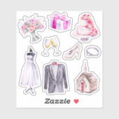 可愛いピンクの花嫁花婿 ウェディングプランナー シール (シート)