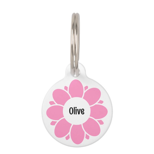 可愛いピンクの花枠の犬名用 ペット　ネームタグ (正面)