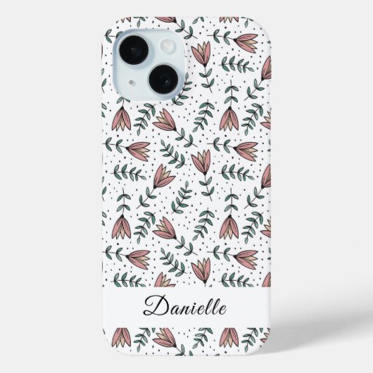 可愛いピンクの花柄フラワーパターン ネーム Case-Mate iPhoneケース (裏面)