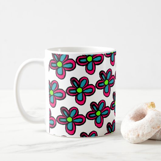 可愛いピンクの花 コーヒーマグカップ (ドーナツ)
