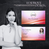 可愛いピンクの薄紫曲線デコールとロゴと写真 名刺