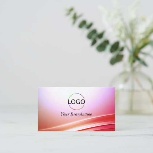 可愛いピンクの薄紫曲線デコールとロゴと写真 名刺 (スタンド正面)