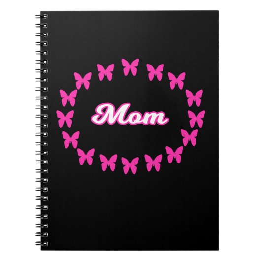 可愛いピンクの蝶々と"Mom"のノート ノートブック (正面)