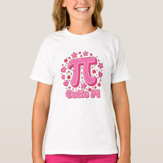 可愛いピンクの蝶々「キューティーパイ」数学パロディ ガールズ Tシャツ