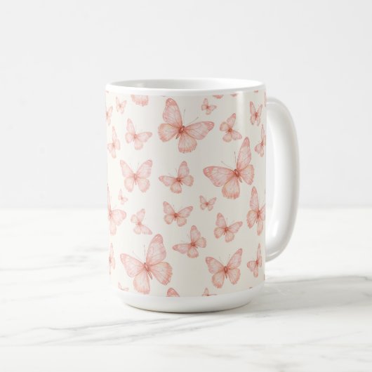 可愛いピンクの蝶々 コーヒーマグカップ (正面右)