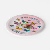 可愛いピンクの蝶ガールバースデーパーティーの写真 ペーパープレート (アングル)