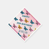 可愛いピンクの蝶パターンドガールバースデーパーティー スタンダードカクテルナプキン (角)