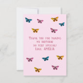 可愛いピンクの蝶パターン誕生日写真 サンキューカード (裏面)