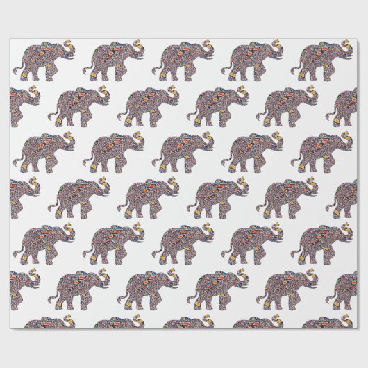 可愛いピンクの象をチエタサイケデリックパターで ラッピングペーパー (フラット)