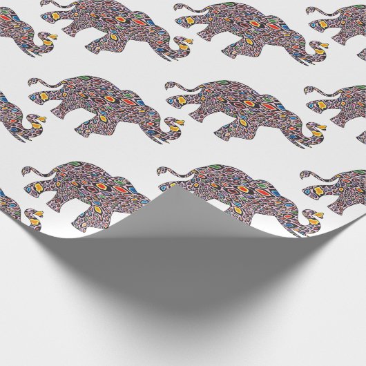可愛いピンクの象をチエタサイケデリックパターで ラッピングペーパー (角)